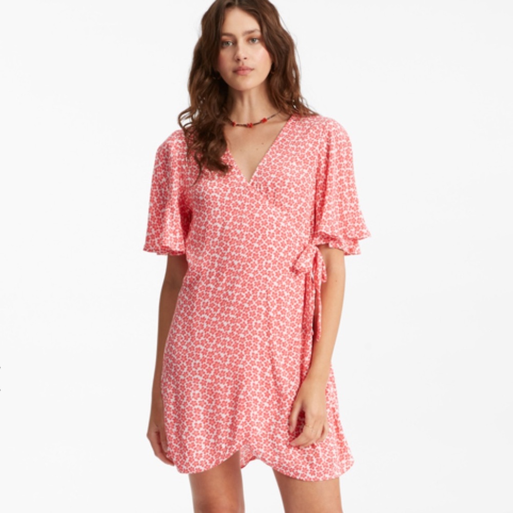 Billabong All For You Red Floral Wrap Dress